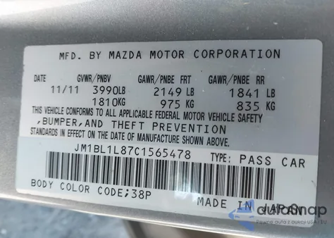 2012 Mazda Mazda3 I Touring из США, поврежденный, VIN JM1BL1L87C1565478